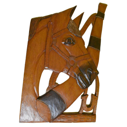 Quadro Cavalo entalhado em madeira nobre 45 cm x 76 cm h.